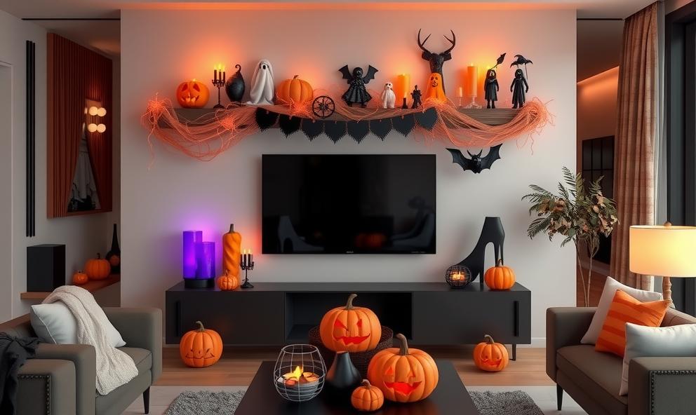 Halloween Mantle Decor With Tv